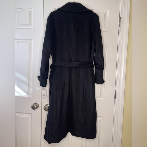 Cole Hann | Black Wool Trench Coat with Leather Trim Women’s 3X - Picture 13 of 16